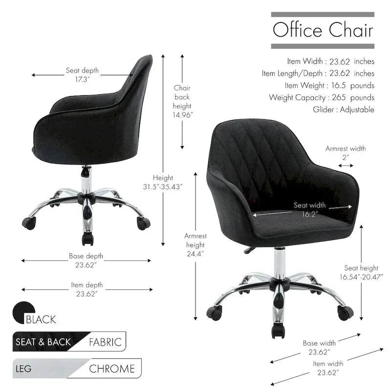 Home Office Desk Chair, Fabric And Roller Wheels