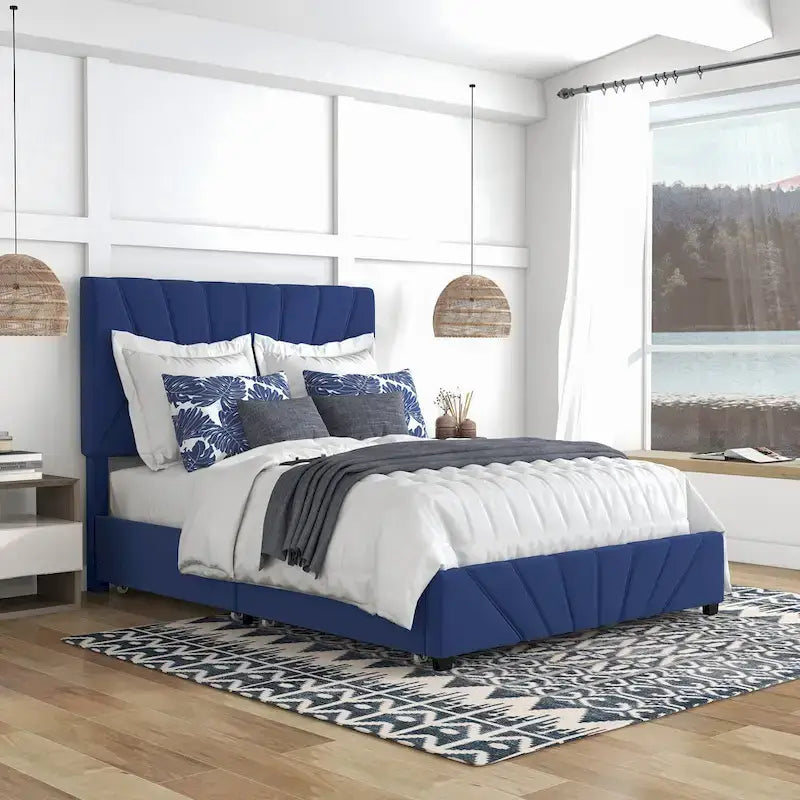 Art Deco Upholstered 4-drawer Storage Bed