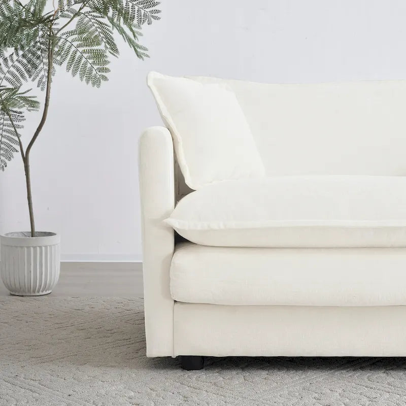 Cómodo sillón de lectura individual profundo tapizado, con brazos, para sala de estar, de chenilla blanca, incluye 1 cojín decorativo