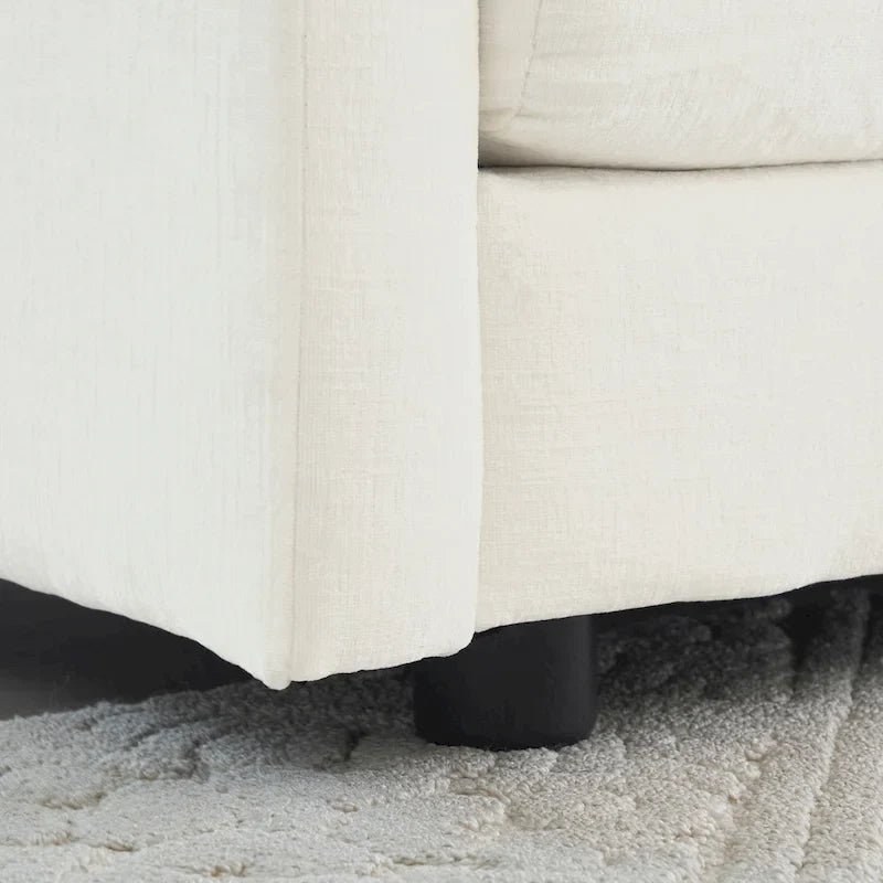 Bequemes tiefes Einsitzer-Sofa, gepolsterter Lesesessel fürs Wohnzimmer, weißer Chenille-Stoff, 1 Zierkissen