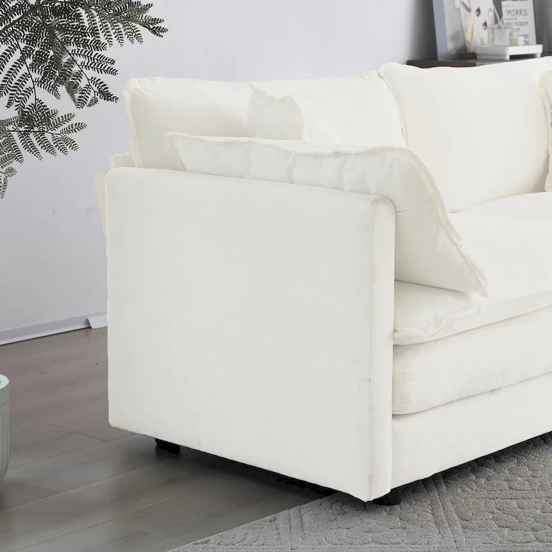 Cómodo sillón de lectura individual profundo tapizado, con brazos, para sala de estar, de chenilla blanca, incluye 1 cojín decorativo