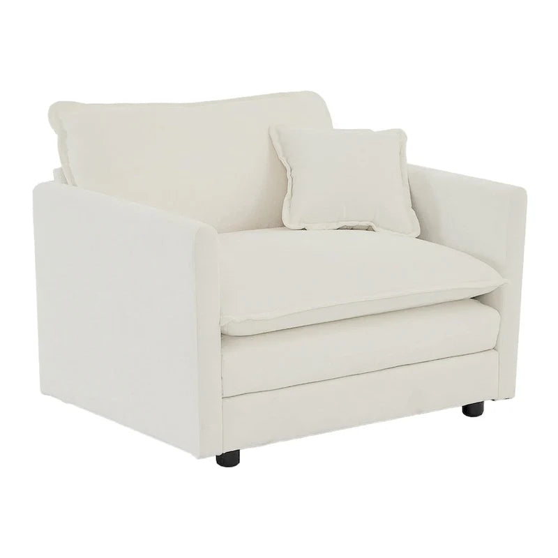 Bequemes tiefes Einsitzer-Sofa, gepolsterter Lesesessel fürs Wohnzimmer, weißer Chenille-Stoff, 1 Zierkissen