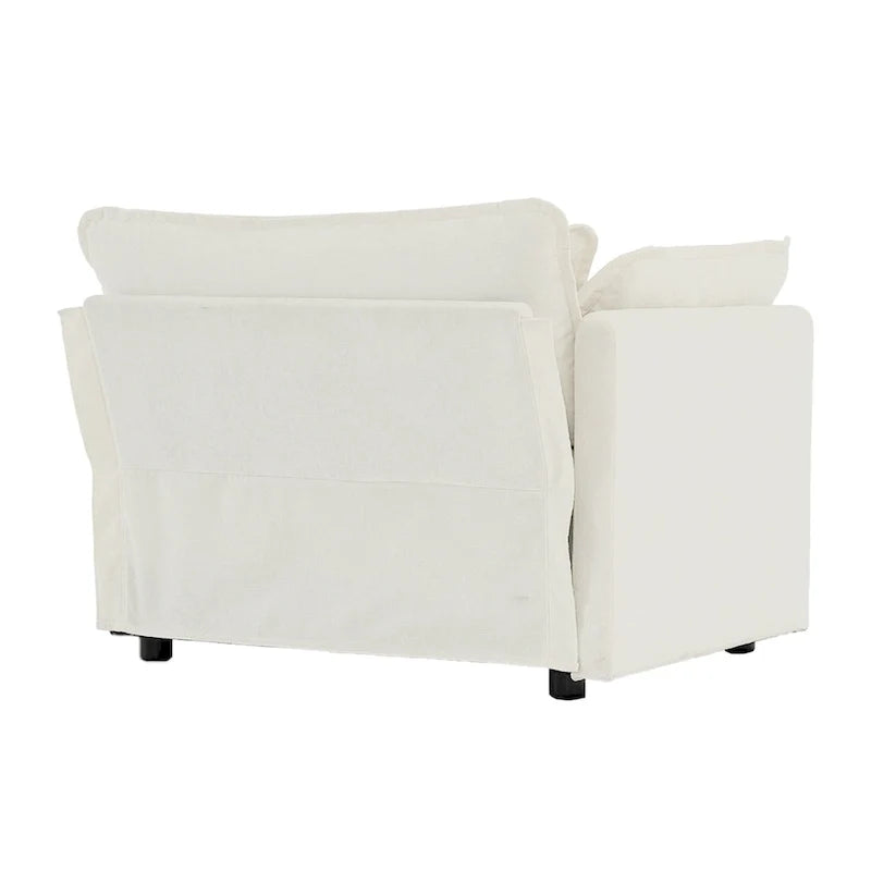 Bequemes tiefes Einsitzer-Sofa, gepolsterter Lesesessel fürs Wohnzimmer, weißer Chenille-Stoff, 1 Zierkissen