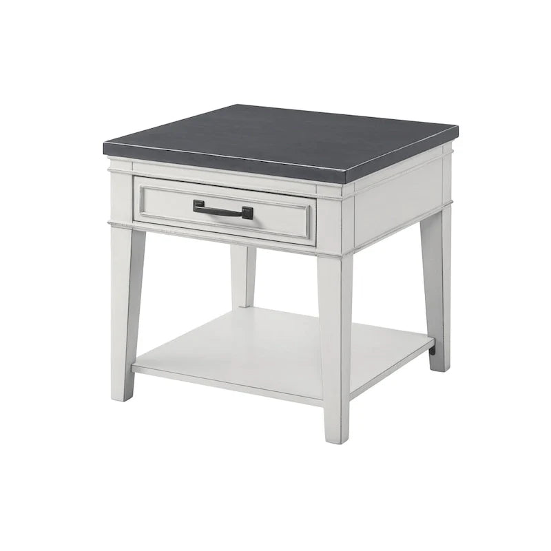 Table d’appoint blanche et grise à 1 tiroir, 24