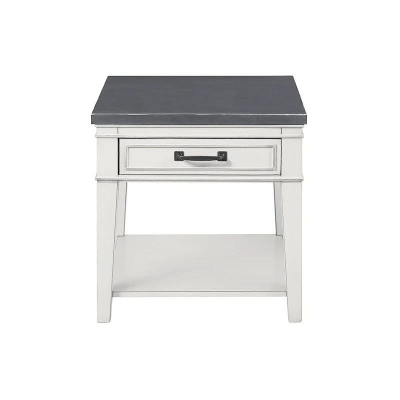 Table d’appoint blanche et grise à 1 tiroir, 24