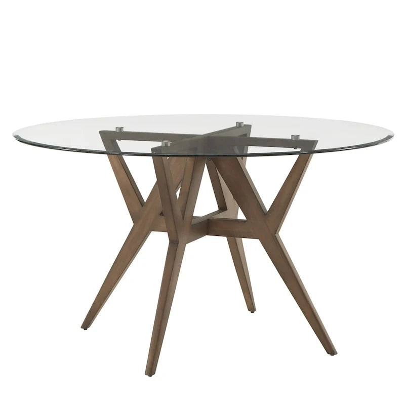 Mesa de comedor redonda moderna de mediados de siglo con base de nogal