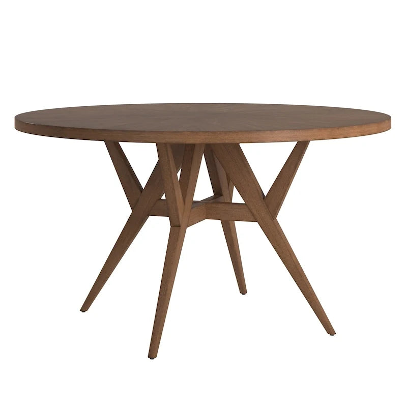 Mesa de comedor redonda moderna de mediados de siglo con base de nogal