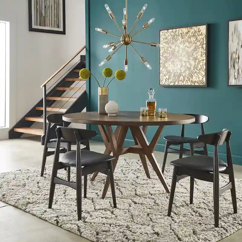 Mesa de comedor redonda moderna de mediados de siglo con base de nogal