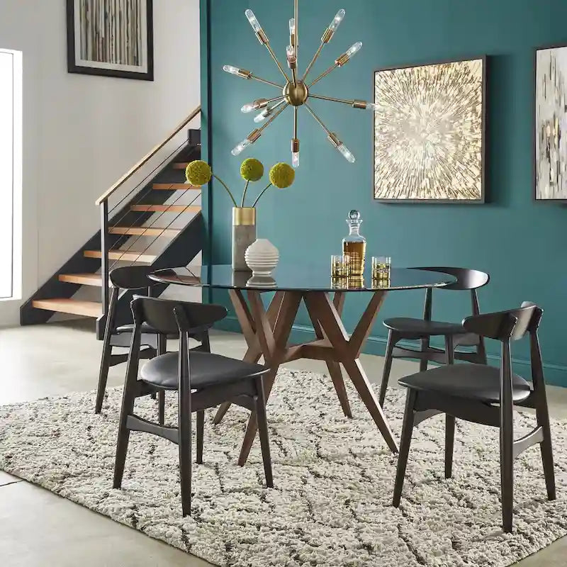 Mesa de comedor redonda moderna de mediados de siglo con base de nogal