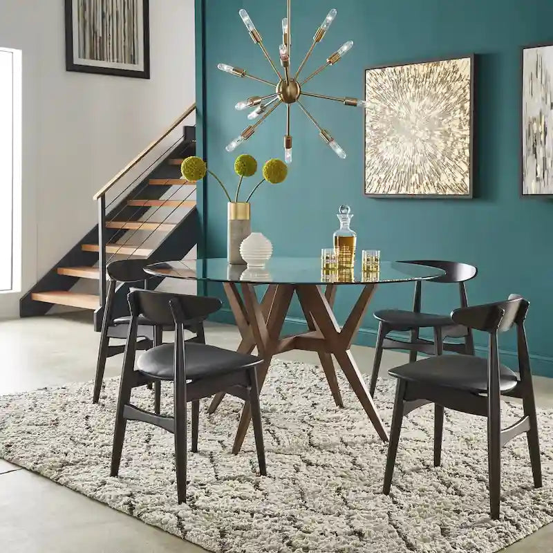 Mesa de comedor redonda moderna de mediados de siglo con base de nogal