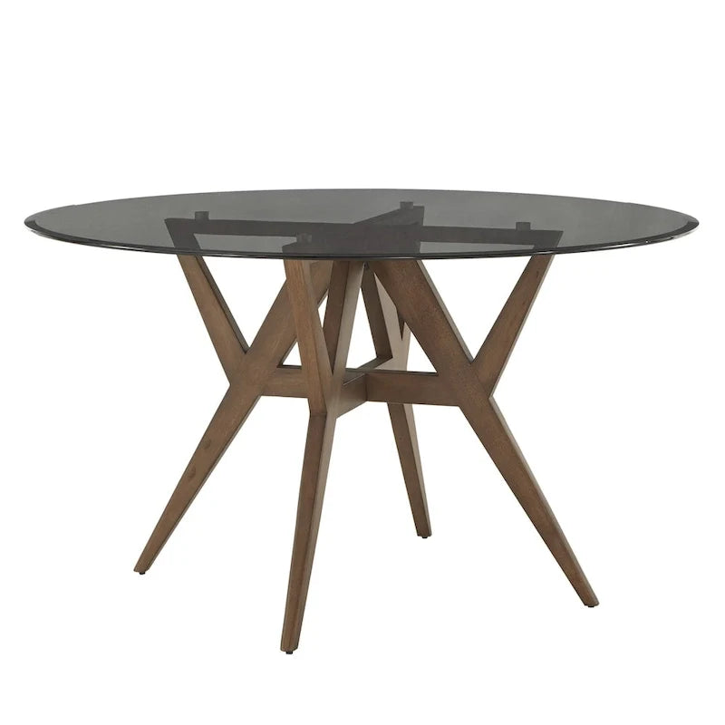 Mesa de comedor redonda moderna de mediados de siglo con base de nogal