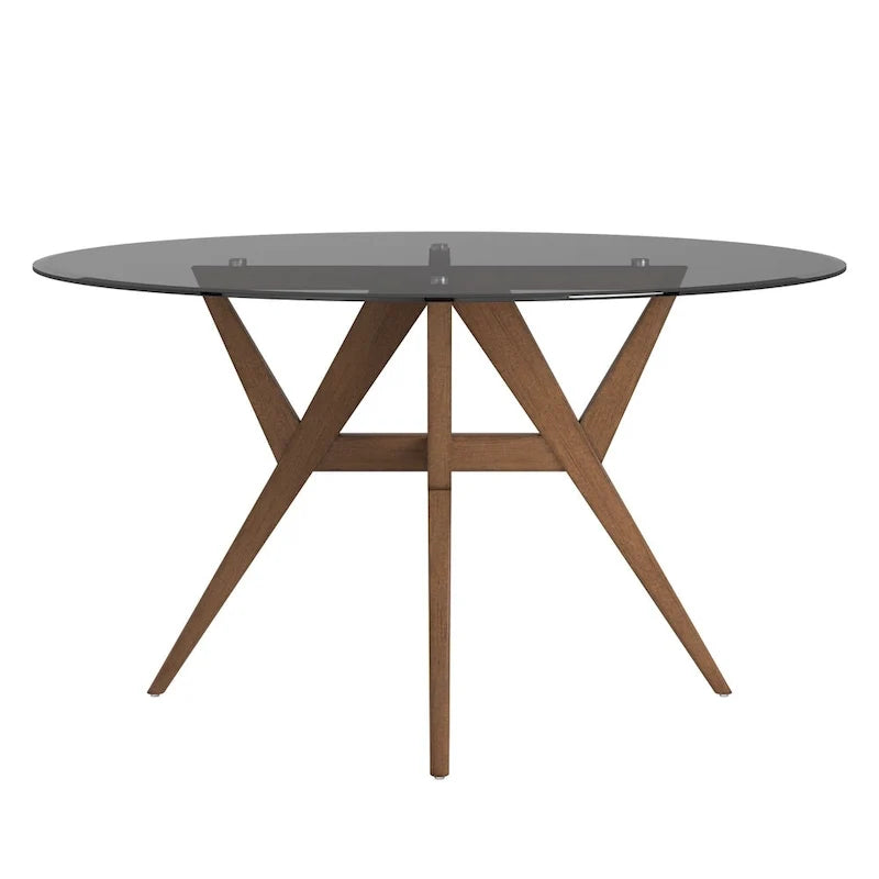 Mesa de comedor redonda moderna de mediados de siglo con base de nogal