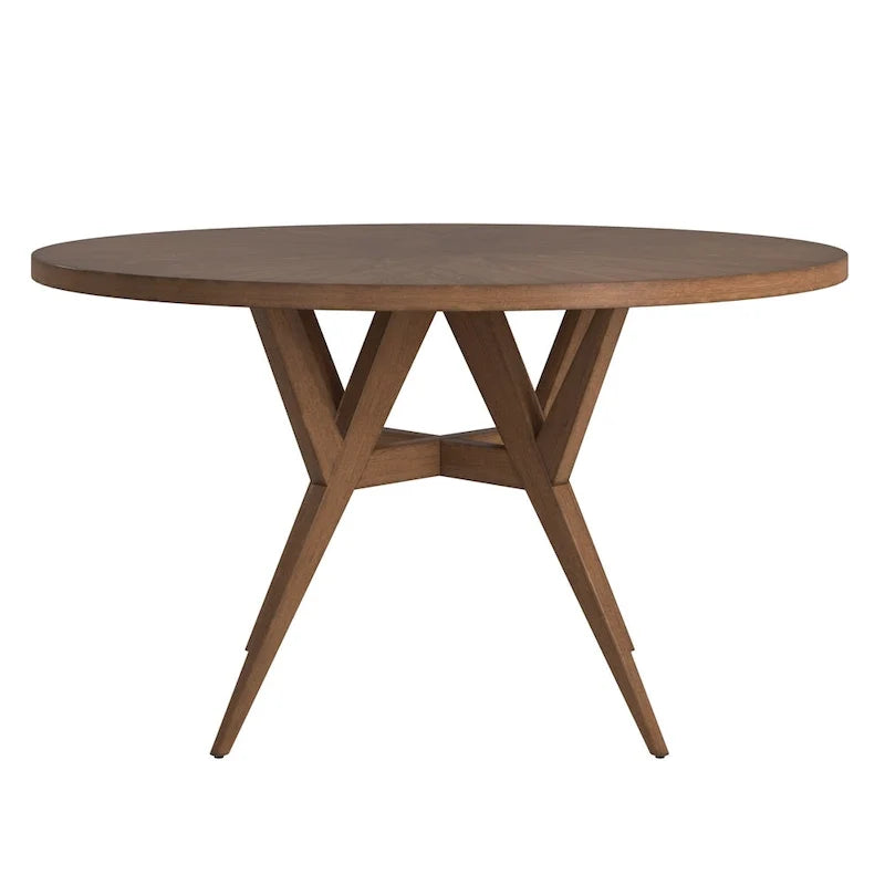 Mesa de comedor redonda moderna de mediados de siglo con base de nogal