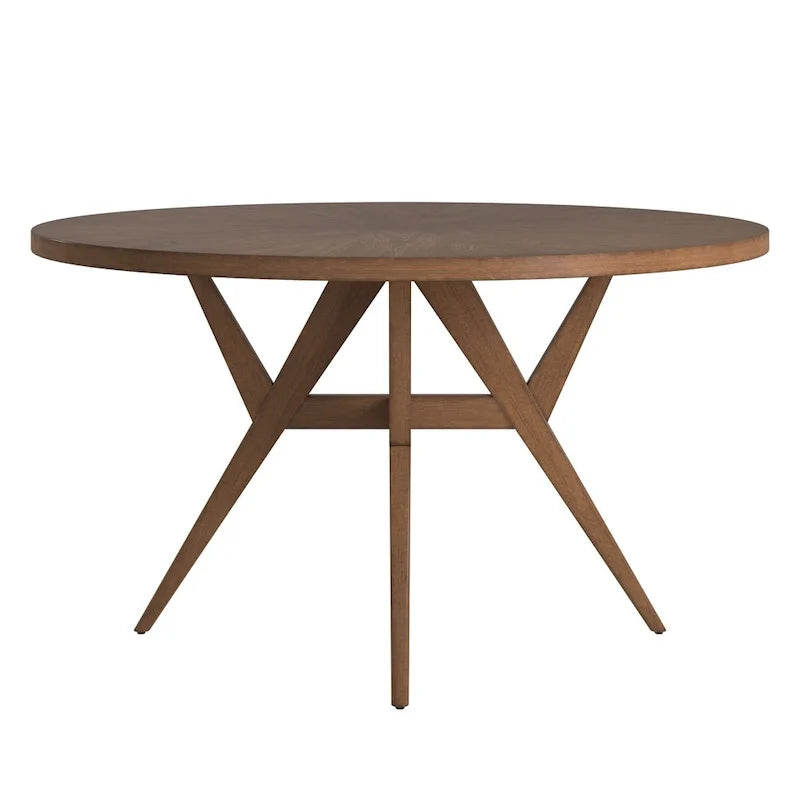 Mesa de comedor redonda moderna de mediados de siglo con base de nogal