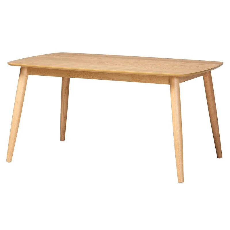 Mesa de comedor de madera con acabado moderno de mediados de siglo