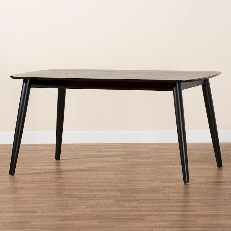Mesa de comedor de madera con acabado moderno de mediados de siglo