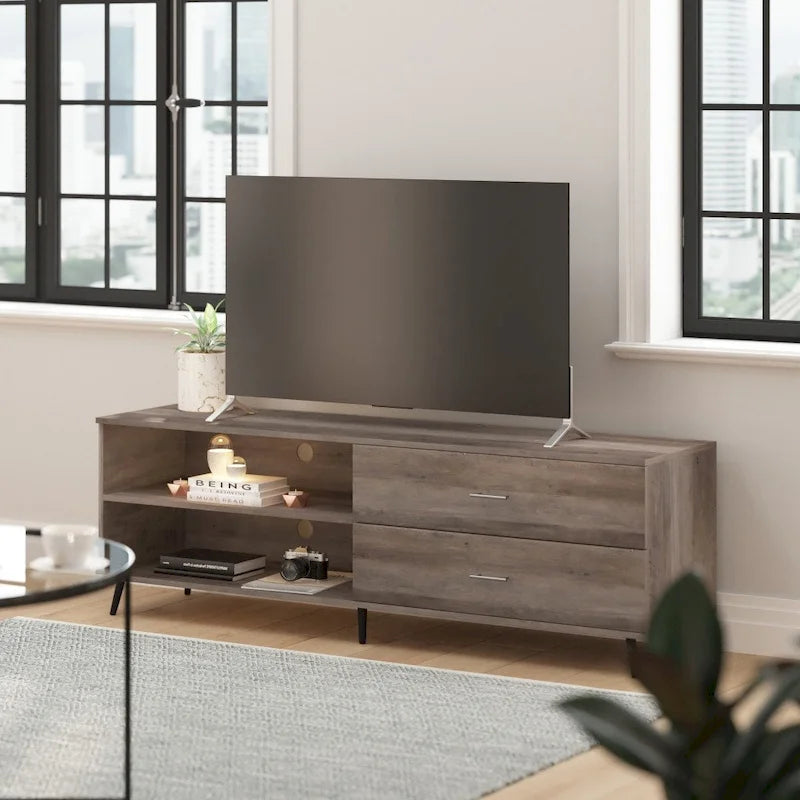 TV-Ständer für Fernseher bis zu einer bestimmten Größe, mit verstellbarem Regalboden und Aufbewahrungsschubladen