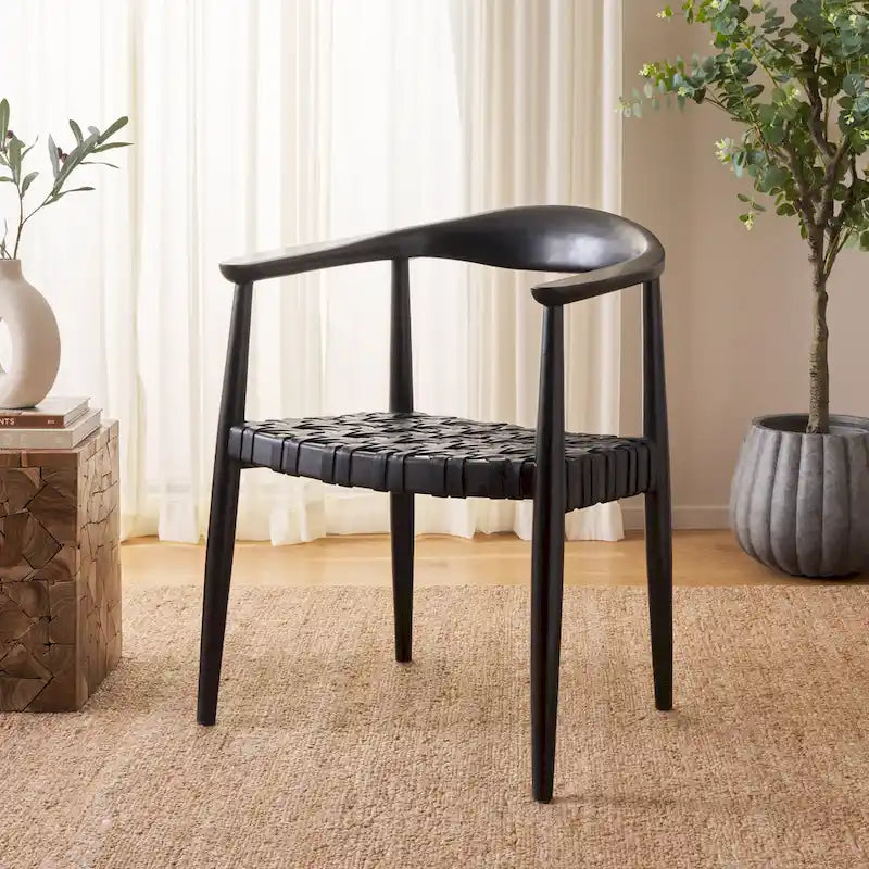 Fauteuil d’appoint en cuir tressé et bois massif (entièrement assemblé) - L25 x P22 x H22 - 25Lx22Px22H