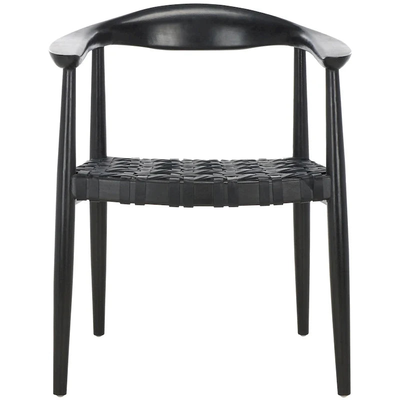 Fauteuil d’appoint en cuir tressé et bois massif (entièrement assemblé) - L25 x P22 x H22 - 25Lx22Px22H