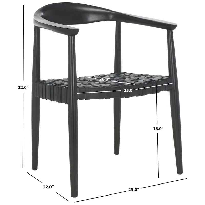 Fauteuil d’appoint en cuir tressé et bois massif (entièrement assemblé) - L25 x P22 x H22 - 25Lx22Px22H