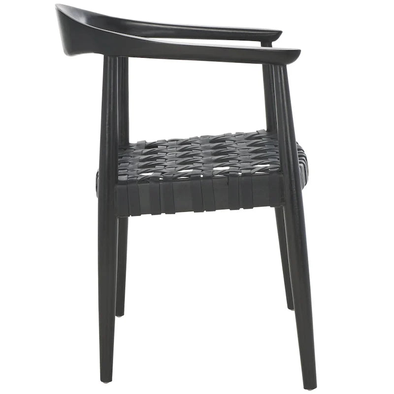 Fauteuil d’appoint en cuir tressé et bois massif (entièrement assemblé) - L25 x P22 x H22 - 25Lx22Px22H