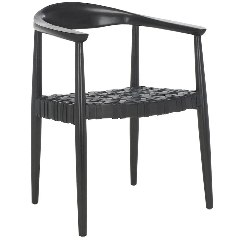 Fauteuil d’appoint en cuir tressé et bois massif (entièrement assemblé) - L25 x P22 x H22 - 25Lx22Px22H