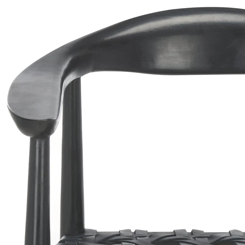 Fauteuil d’appoint en cuir tressé et bois massif (entièrement assemblé) - L25 x P22 x H22 - 25Lx22Px22H