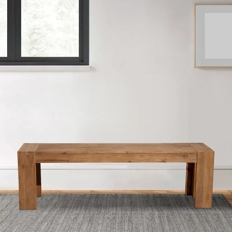 Banco de madera maciza de acacia con patas con soportes, marrón - 18 H x 58 W x 16 L pulgadas