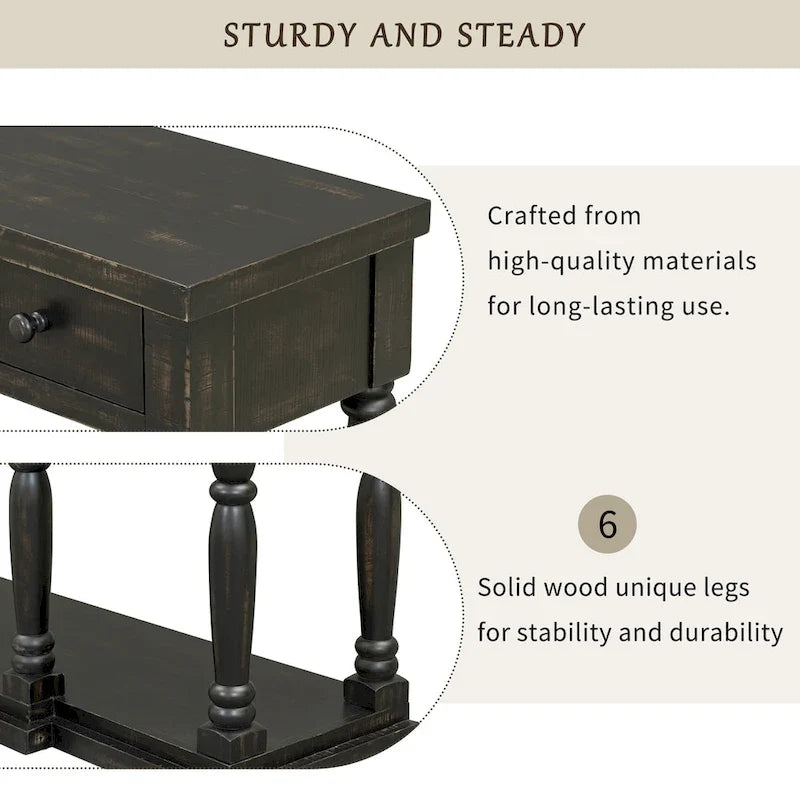 Table console rétro avec 4 tiroirs de rangement à façade avant et 1 tablette