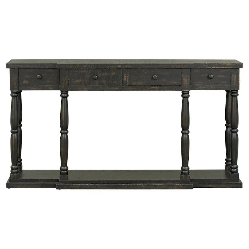 Table console rétro avec 4 tiroirs de rangement à façade avant et 1 tablette