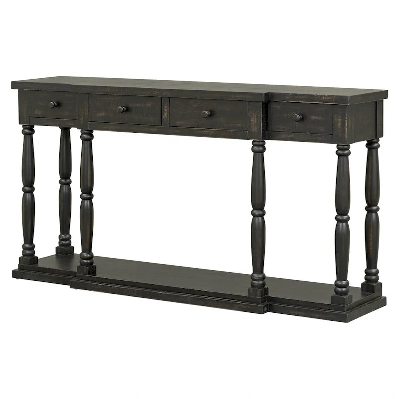 Table console rétro avec 4 tiroirs de rangement à façade avant et 1 tablette