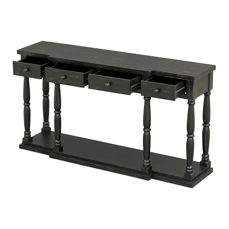Table console rétro avec 4 tiroirs de rangement à façade avant et 1 tablette