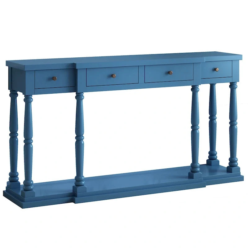 Table console rétro avec 4 tiroirs de rangement à façade avant et 1 tablette