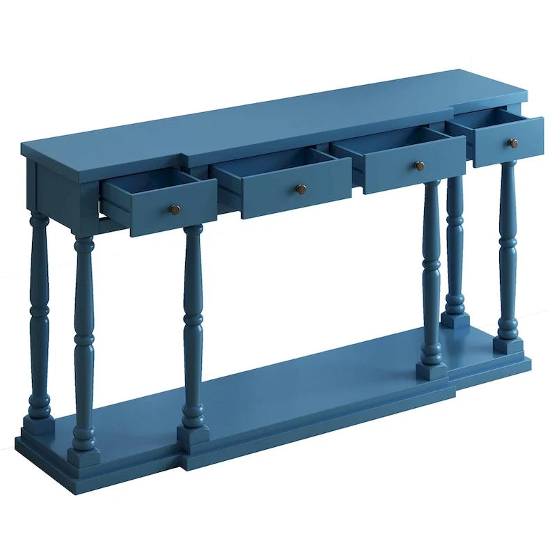 Table console rétro avec 4 tiroirs de rangement à façade avant et 1 tablette