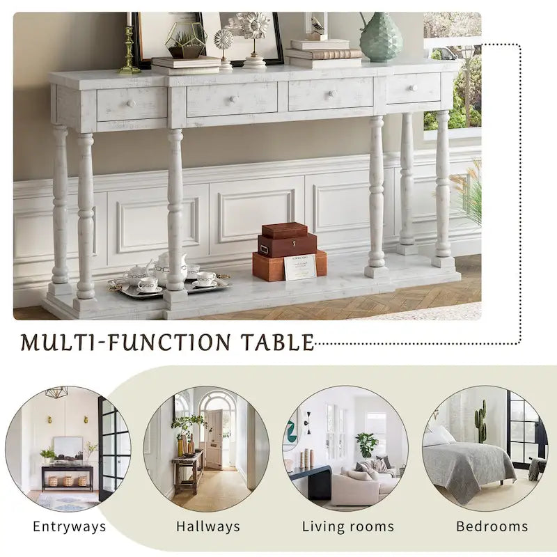 Table console rétro avec 4 tiroirs de rangement à façade avant et 1 tablette