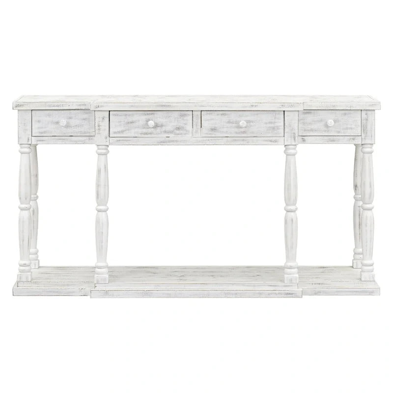 Table console rétro avec 4 tiroirs de rangement à façade avant et 1 tablette
