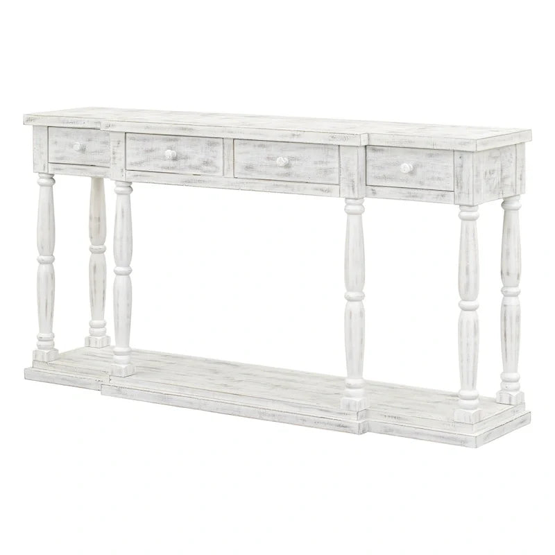 Table console rétro avec 4 tiroirs de rangement à façade avant et 1 tablette