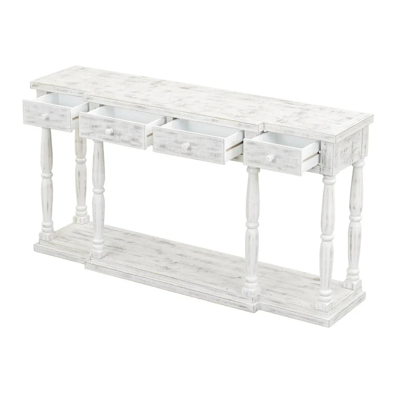 Table console rétro avec 4 tiroirs de rangement à façade avant et 1 tablette