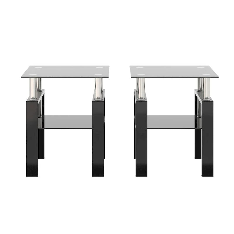 Set aus 2 modernen Beistelltischen aus gehärtetem Glas