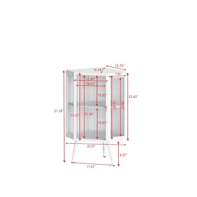 Armoire d’angle au sol, 3 niveaux avec portes en verre trempé et tablettes de rangement