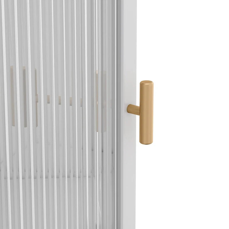 Armoire d’angle au sol, 3 niveaux avec portes en verre trempé et tablettes de rangement