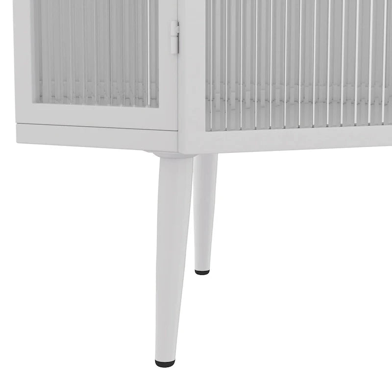 Armoire d’angle au sol, 3 niveaux avec portes en verre trempé et tablettes de rangement