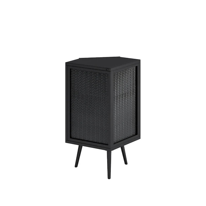Armoire d’angle au sol, 3 niveaux avec portes en verre trempé et tablettes de rangement