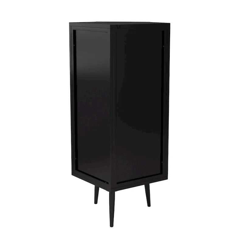 Armoire d’angle au sol, 3 niveaux avec portes en verre trempé et tablettes de rangement