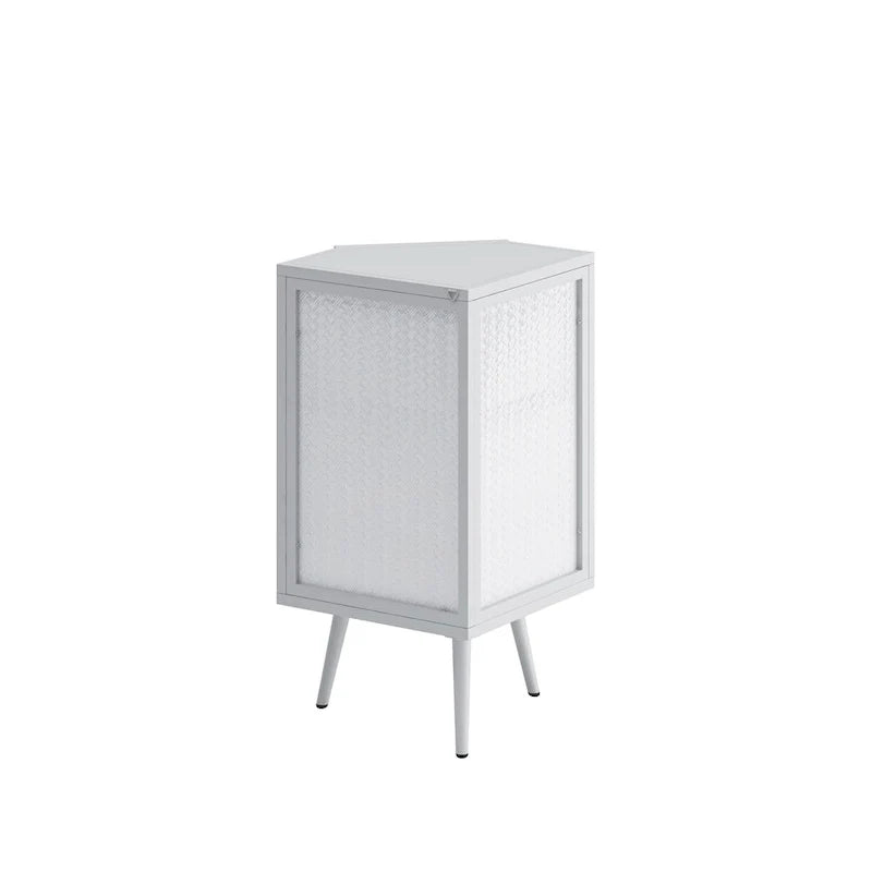 Armoire d’angle au sol, 3 niveaux avec portes en verre trempé et tablettes de rangement