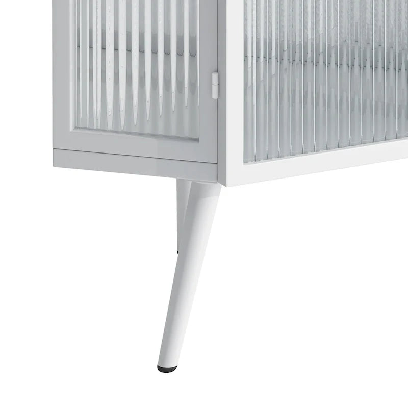 Armoire d’angle au sol, 3 niveaux avec portes en verre trempé et tablettes de rangement